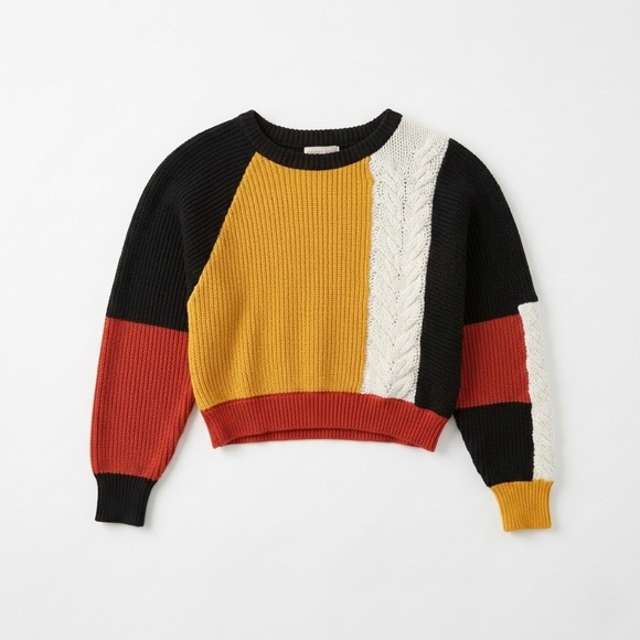 Sincerly Jules Sweaters - Sincerely Jules Colorblock Cable Knit Crop Sweater
